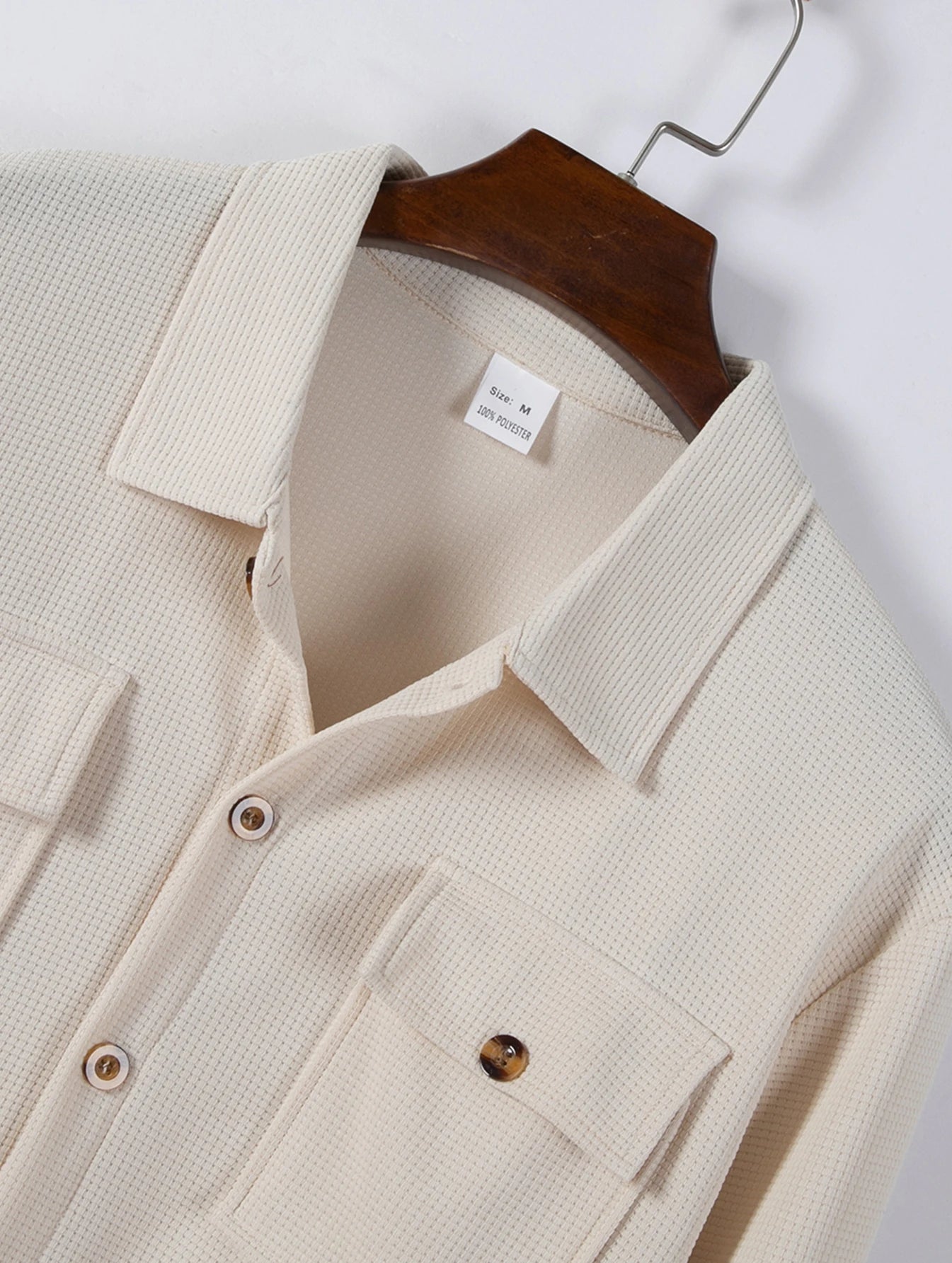 Men's Waffle Knit Button Down Shirt - Casual Long Sleeve Turn Down Collar Chest Pocket Work Shirt