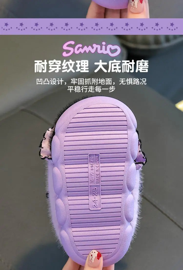 Sanrio Kawaii Girls Plush Slippers Cute Kuromi Hello Kitty My Melody Cartoon Student Winter Home Indoor Anti-Slip Warm Shoes