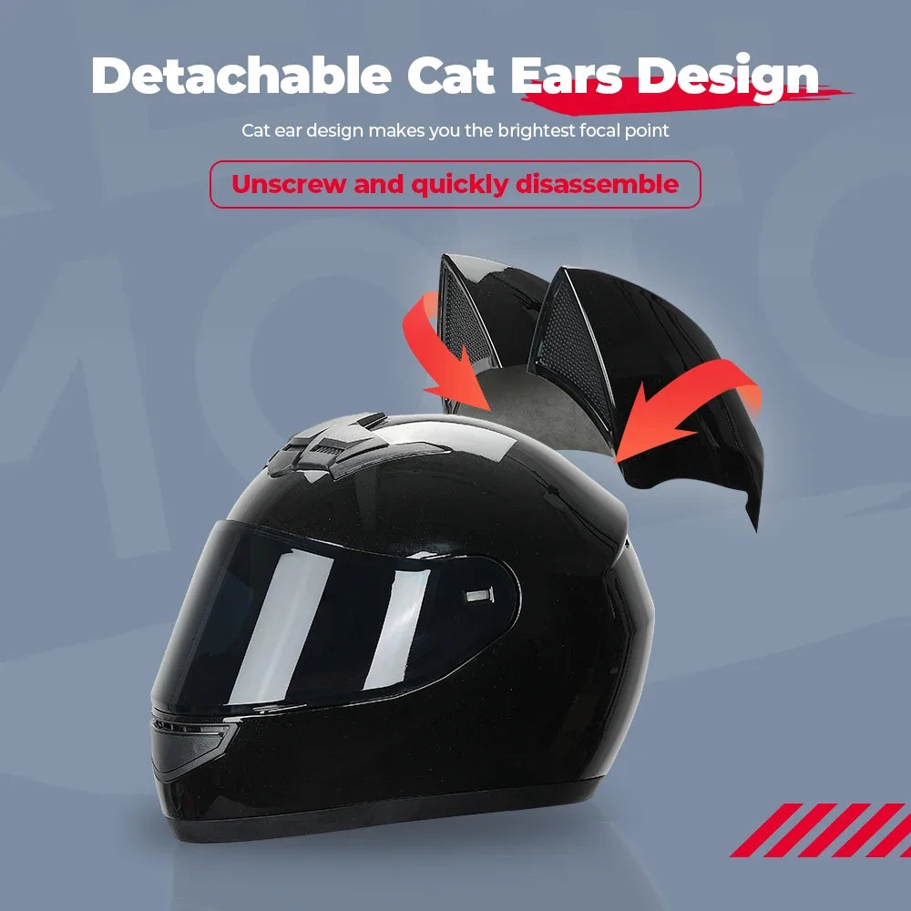 KEMIMOTO Full Face Motorcycle Helmet Cat Ear For Women Motocross Motorbike Men's Moto Helmet Breathable DOT Girlfriend Gift