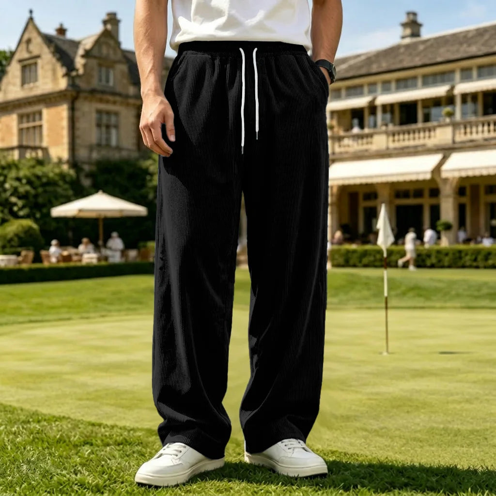 Spring and Autumn Men's Corduroy Casual Pants - Fashionable Street-Like Loose Straight Elastic Waistband Drawstring Sport Pants
