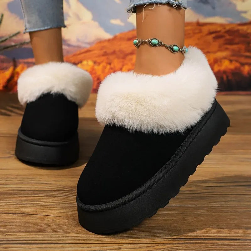 Anti-slip Shoe Thick Plush Snow Boots 2025 New Women Faux Suede Platform Fur Winter Boots Woman Slip On Warm Cotton Padded Shoes