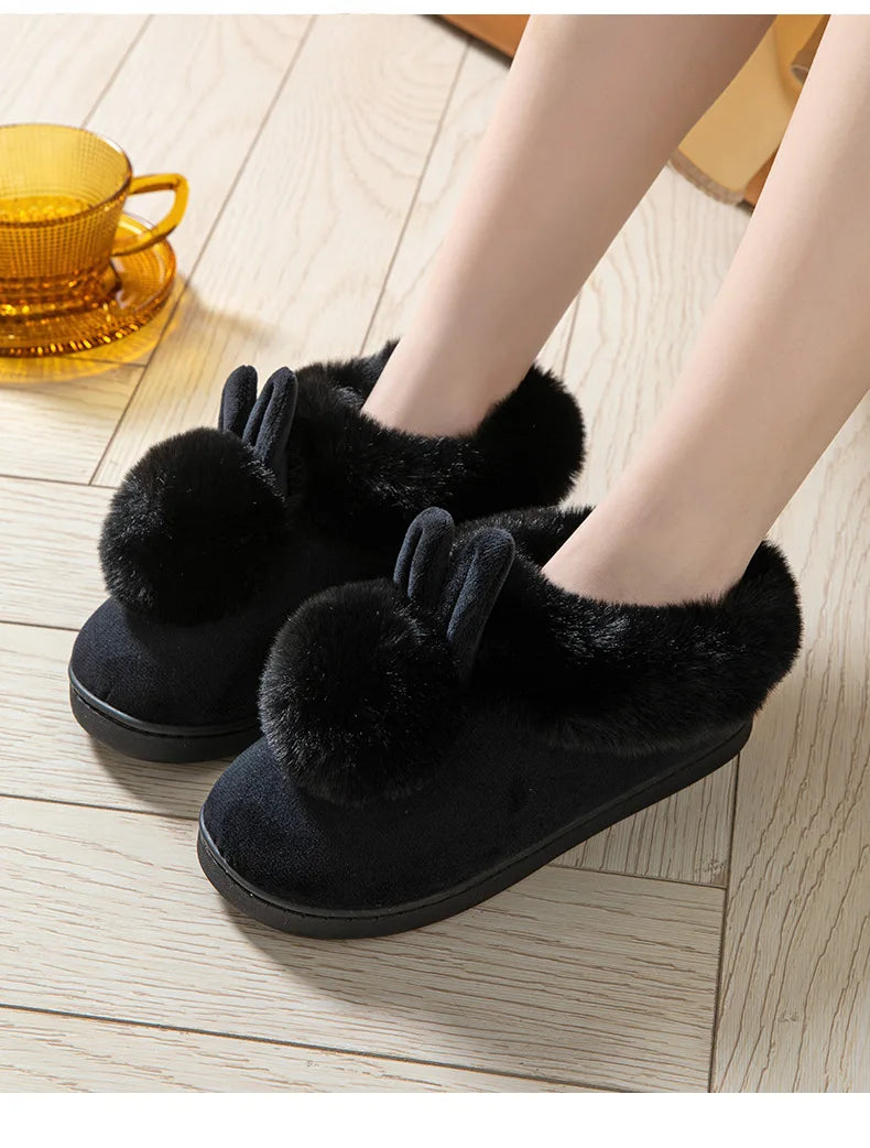 Evshine Winter Plush House Slippers For Women Cute Cartoon Indoor Fuzzy Slides Fur Lined Cotton Shoes Cozy Bedroom Furry Slipper