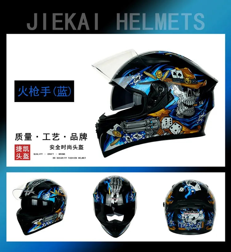 JIEKAI DOT Certified Full Face Motorcycle Helmet Racing Dual Lens Helmet