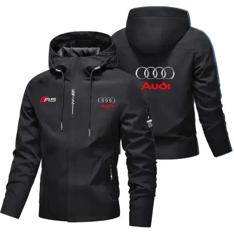 Winter/autumn sport coat suitable for Audi fans (with a hood), suitable for both men and women, casual sport outfit, strong wind