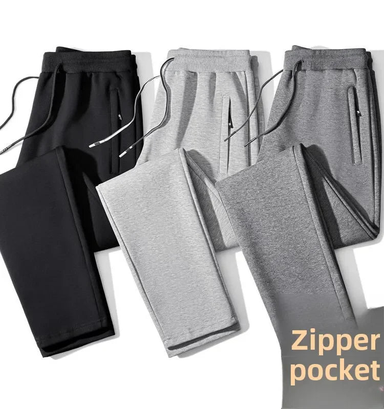 Men's Casual Straight Leg Pants Spring Autumn Loose Fit Fce Lined Bla ey Versatile Winter Trendy Brand Sweatpants