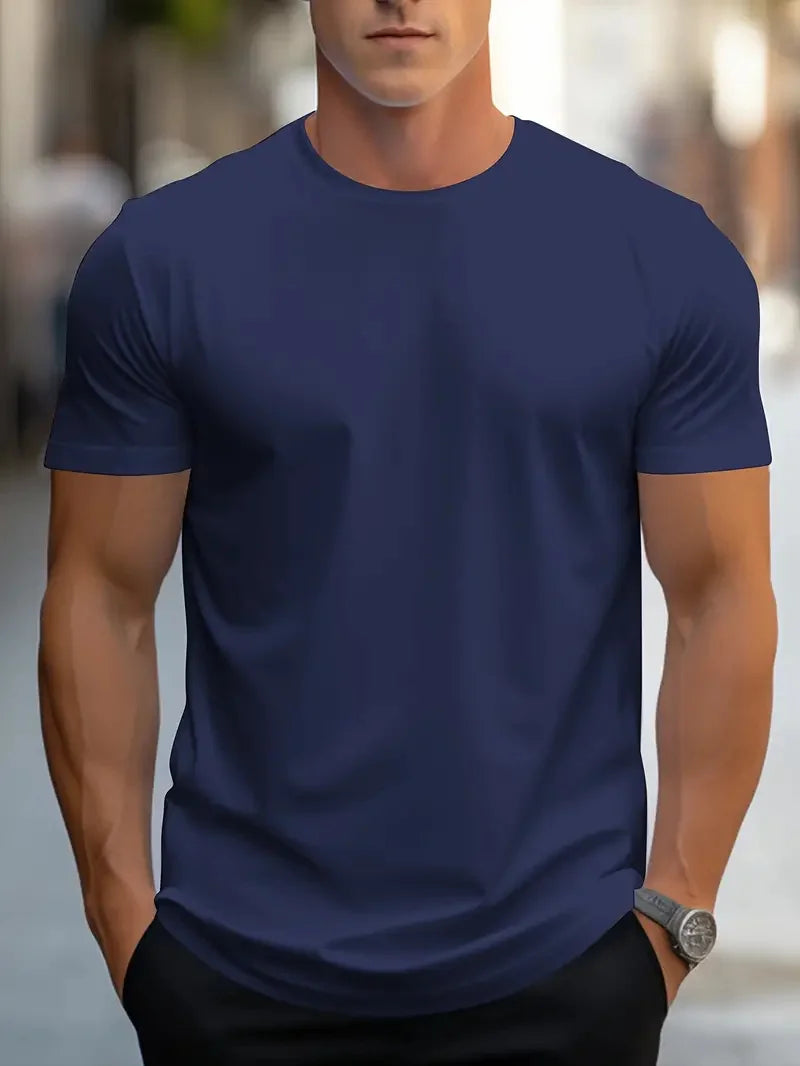 Simple solid color high quality men's round neck short sleeve summer comfortable breathable, casual and versatile T-shirt