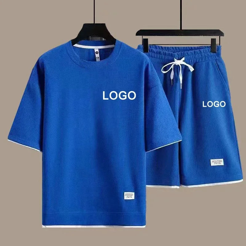 Customized Printed T-shirt Short Pants 2-Piece Suit Men Summer Fashion Short Sleeve Tracksuit Set Shorts Streetwear Tee Tops
