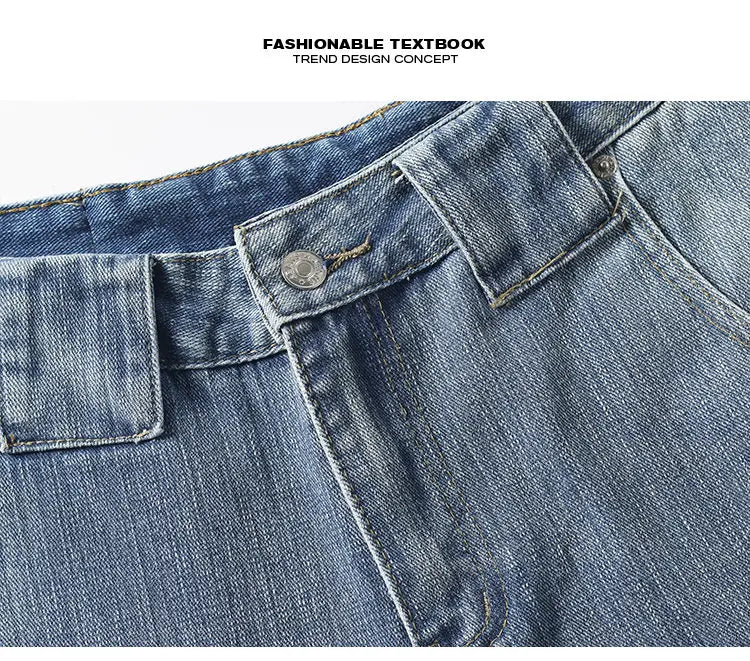 Retro Distressed Wide Leg Curved Jeans Men Y2K Hip Hop Baggy Denim Pants Streetwear Casual Trousers
