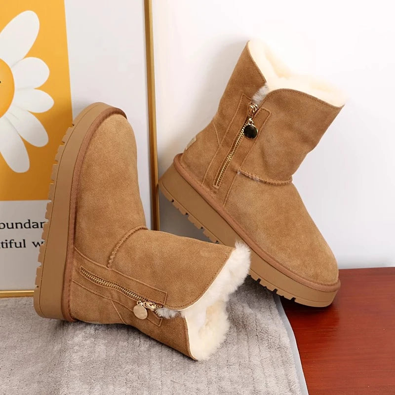 Mid-calf thick-soled snow boots for women in Winter 2025, new fleece, thickened, warm and comfortable cotton shoes