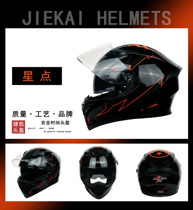JIEKAI DOT Certified Full Face Motorcycle Helmet Racing Dual Lens Helmet