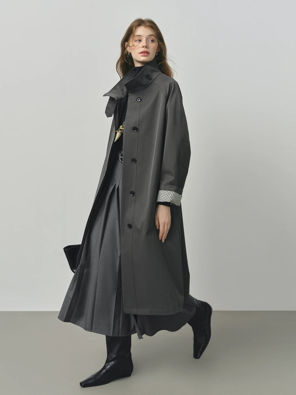 FSLE British Style Design Stand Collar Windbreaker Trench Jacket for Women 2025 Autumn New Arrival Casual Chic Coats for Women