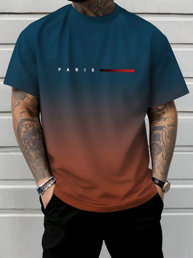 Men's Short Sleeve Summer Outdoor Breathable Round Neck T-shirt Short Sleeve Classic Stripe Pattern Large Size Loose Men's short