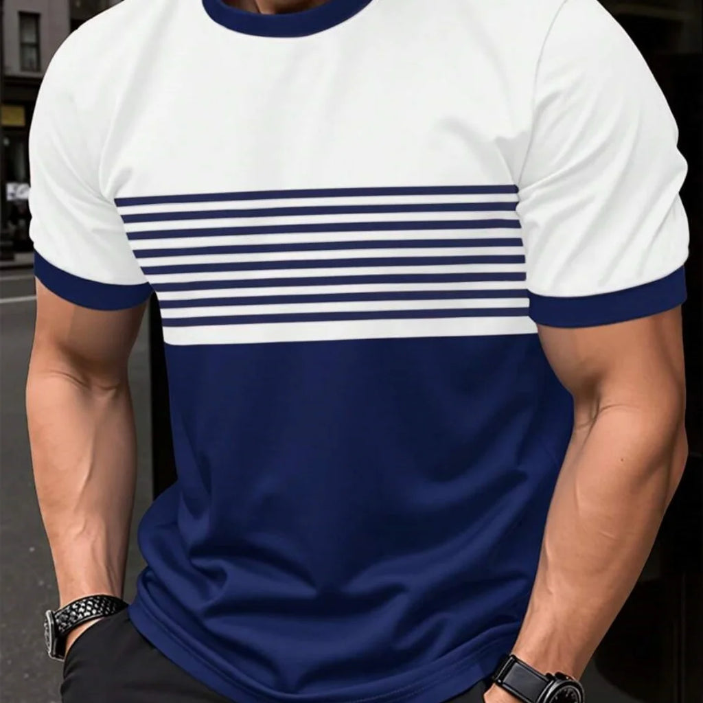 Oversized t-shirt Men's T Shirt Summer Fashion Casual Round Neck Short Sleeve Top Striped Printed Men's Clothing T-shirt
