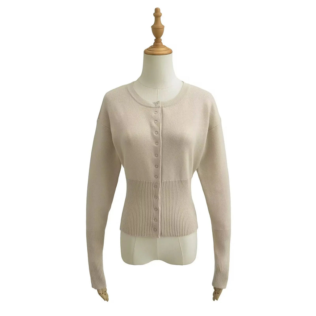 Women's Knitted Fitted Cardigan Elegant Long Sleeve Tops Sweater Knitwears Top Female Clothing 2025 Fall Black Brown White Blue