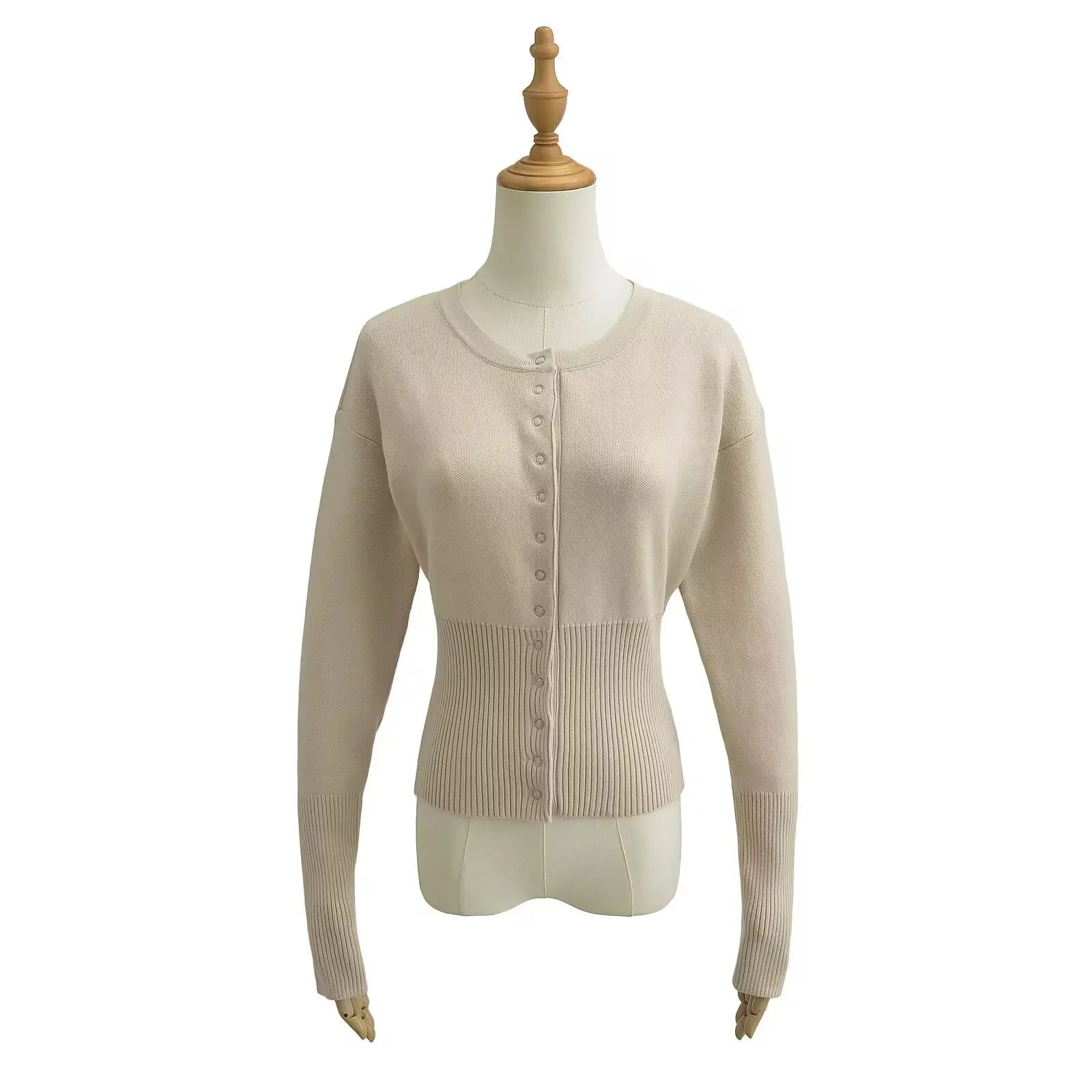 Women's Knitted Fitted Cardigan Elegant Long Sleeve Tops Sweater Knitwears Top Female Clothing 2025 Fall Black Brown White Blue