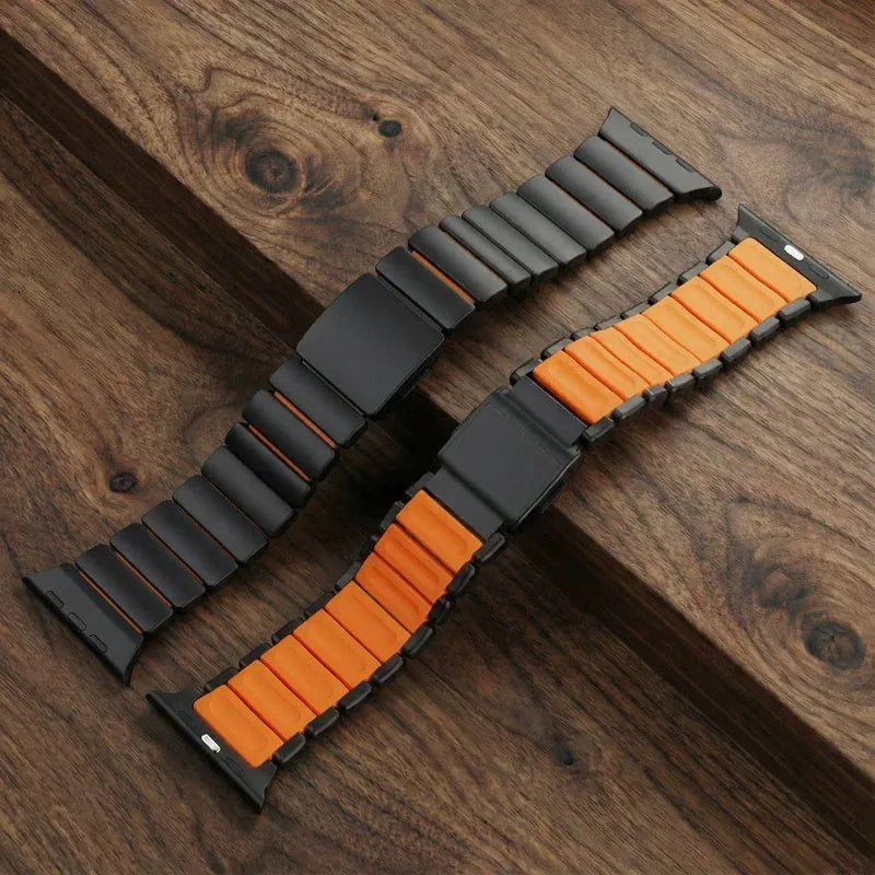 Titanium Metal Band For Apple Watch Ultra 3 11 10 9 8 7 SE 6 Liquid Silicone Magnetic Strap For iWatch 42mm 44mm 45mm 46mm 49mm