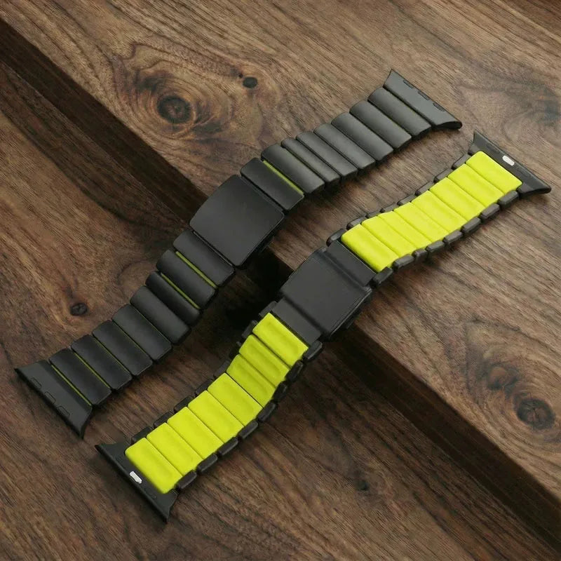 Titanium Metal Band For Apple Watch Ultra 3 11 10 9 8 7 SE 6 Liquid Silicone Magnetic Strap For iWatch 42mm 44mm 45mm 46mm 49mm