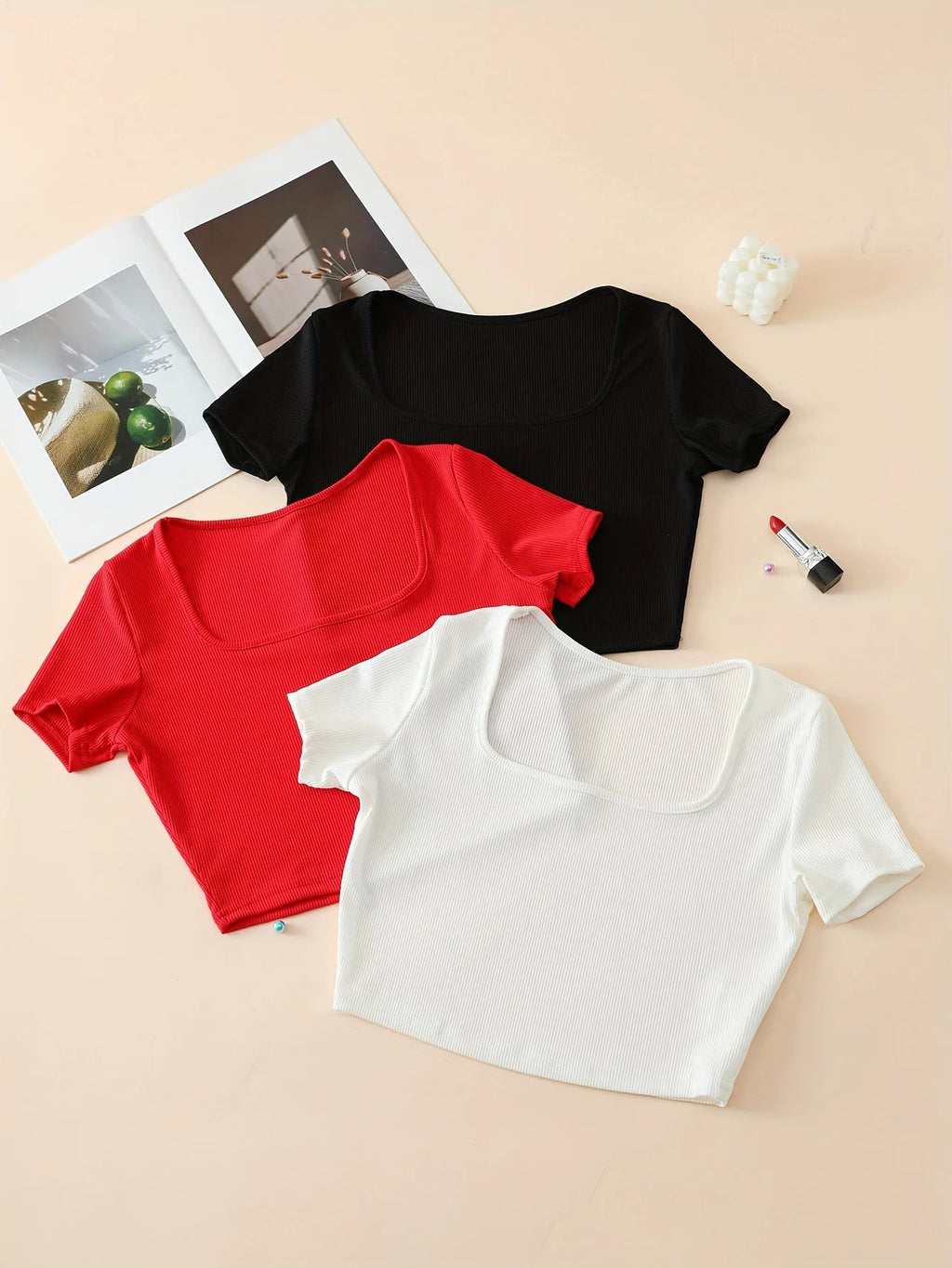 Square Neck T Shirt Basic Short Sleeve Crop Top Women Rib T-shirt Casual Tank Top Slim Female Crop Top Fashion Tee Shirt Y2k