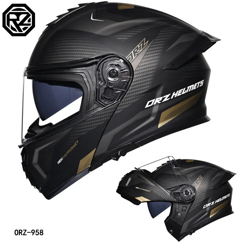 Orz-958 Motorcycle Helmet, Men's and Women's Open Face Helmet, Summer Dual Mirror Large Tail, Semi Fully Covered All Season
