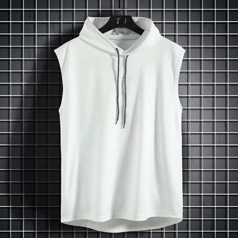 Mens Sleeveless Hooded Tank Tops Summer Gym Bodybuilding Fitness Sport Workout Singlet Solid Color Sports Vest