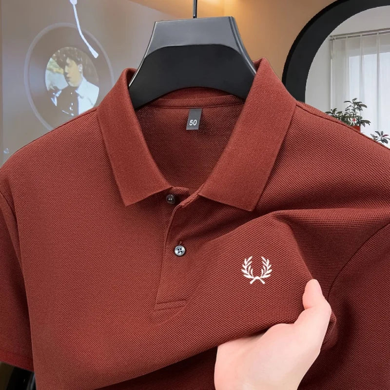 100% pure cotton 2026high-end brand men's short sleeve polo shirt summer fashion luxury wheat embroidery golf top casual T-shirt
