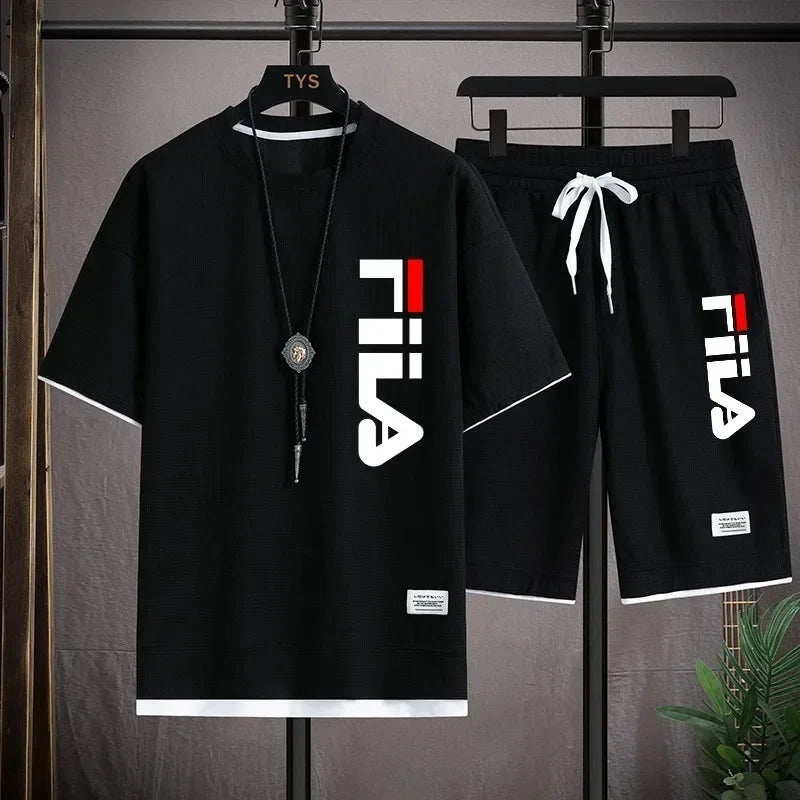 Men's breathable suit, short-sleeved hooded shirt with shorts, two-piece set, casual and fashionable men's clothing
