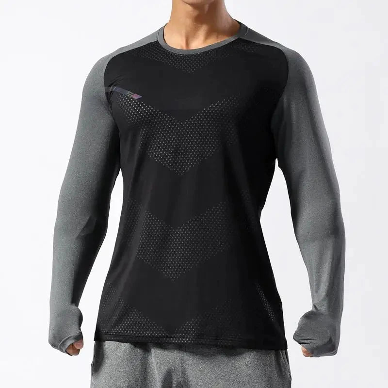 Simple Contrast Color Sports T Shirt For Men Fashion Fitness 3D Printed Long Sleeve Sportswear T-shirt Loose Breathable Gym Tees