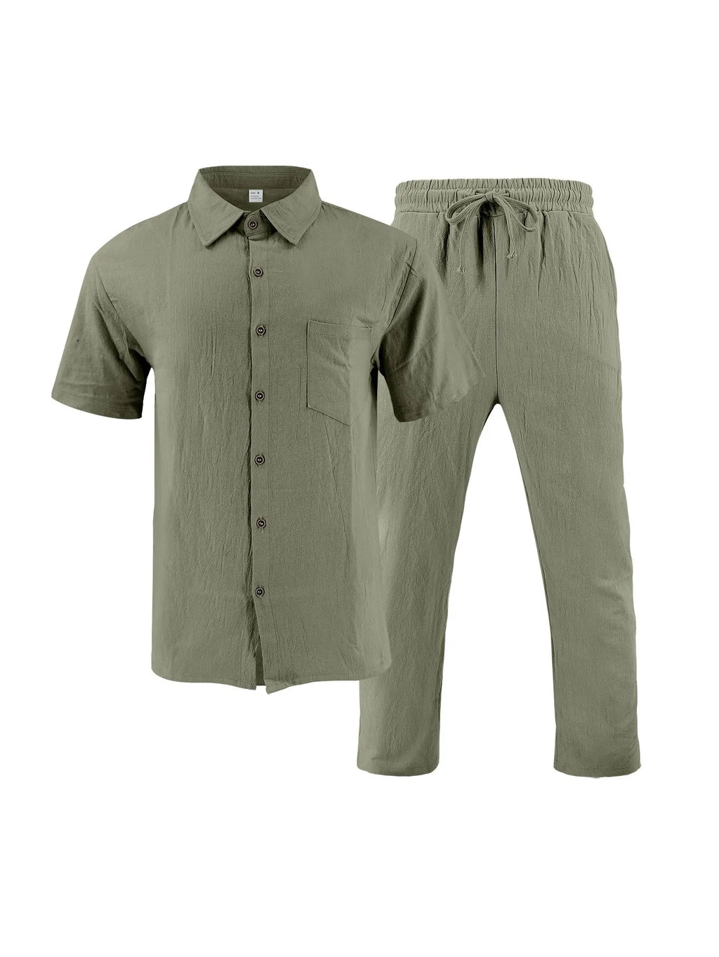 The 2025 Summer Beach Men's linen short-sleeved shirt set is a two-piece long pants set suitable fordaily casual beach vacations