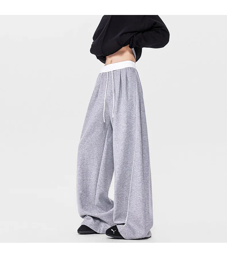 Men's Minimalist Oversized Wide Leg Sweatpants Contrast Stripe Drawstring Waist Streetwear Pants