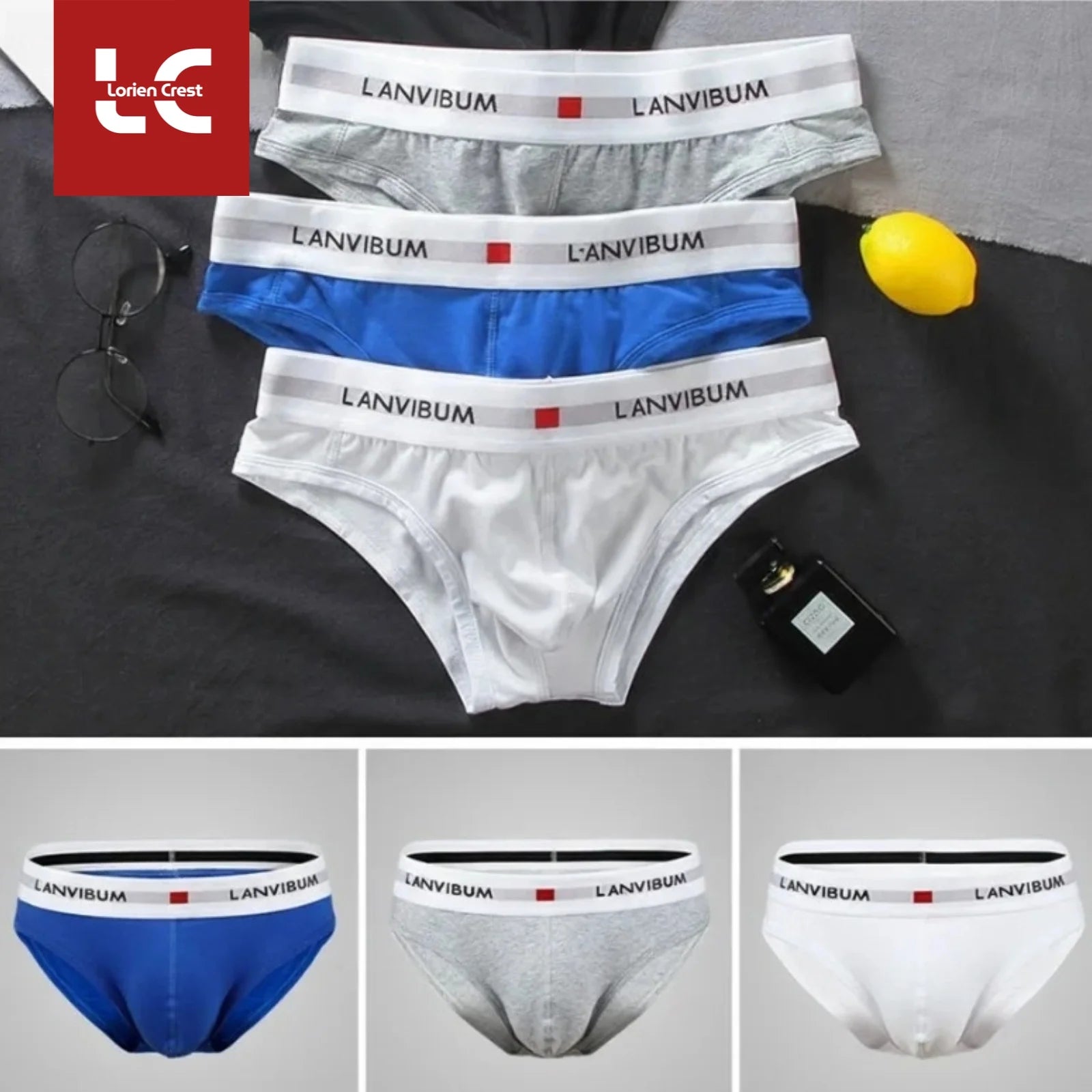 3pcs Men's Pure Cotton Low Waist Elastic Sexy Loose Breathable Youth Pant Headband Underwear Summer Cotton Briefs