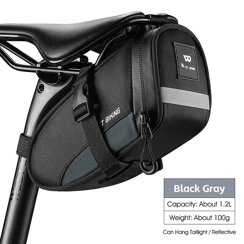 WEST BIKING Portable Bike Tail Bag 1.2L Reflective Cycling Bag Ultralight Waterproof Bike Saddle Bag MTB Road Bike Accessories