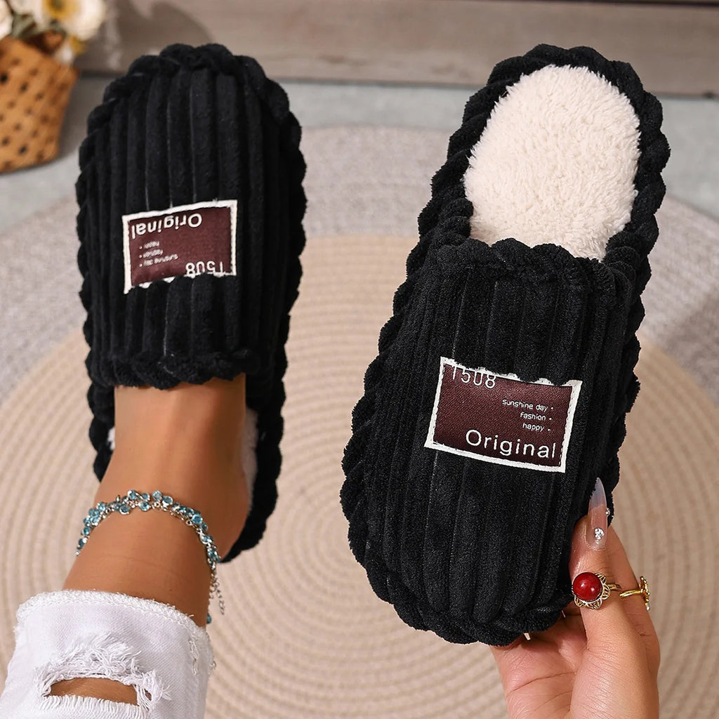 Women's Winter Slippers 2025 Home Warm Fuzzy Shoes Fashion Indoor Silent Carpet Slides EVA Non Slip Breathable Casual Slipper
