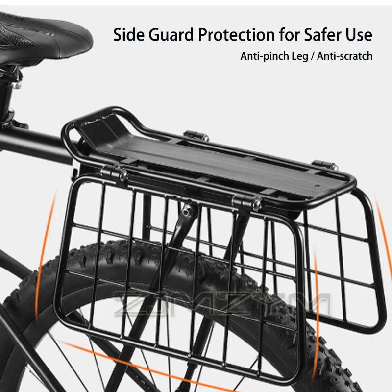 Black Aluminum Alloy Bicycle Cargo Carrier Bike Rear Rack with Removable Basket Quick Release Adjustable Luggage Rack 75kg Max