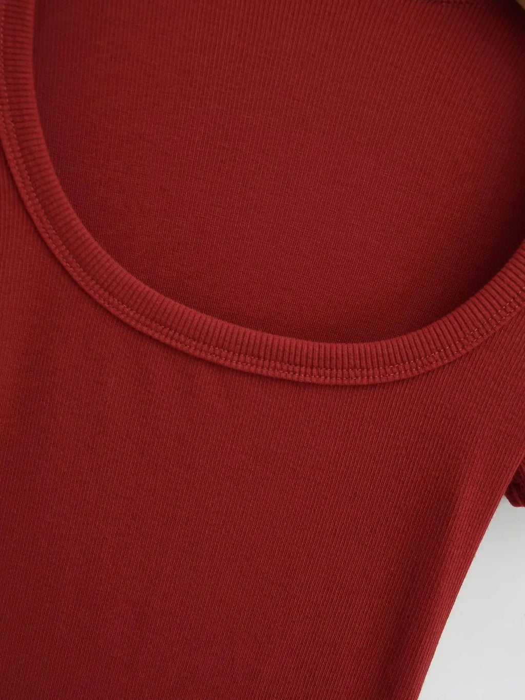 Women Short Sleeve Square Collar Bodysuits Summer Rib Knitted Elastic Slim Top Jumpsuits Solid Color