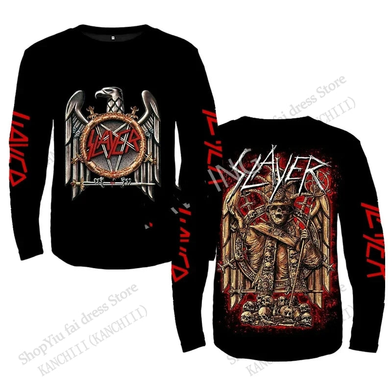 Rock Slayer Band 3D Print Long Sleeve Crew Neck T-shirt Men Women Fashion Oversized Tops Tees Metal Tshirt Mens Clothing Skull