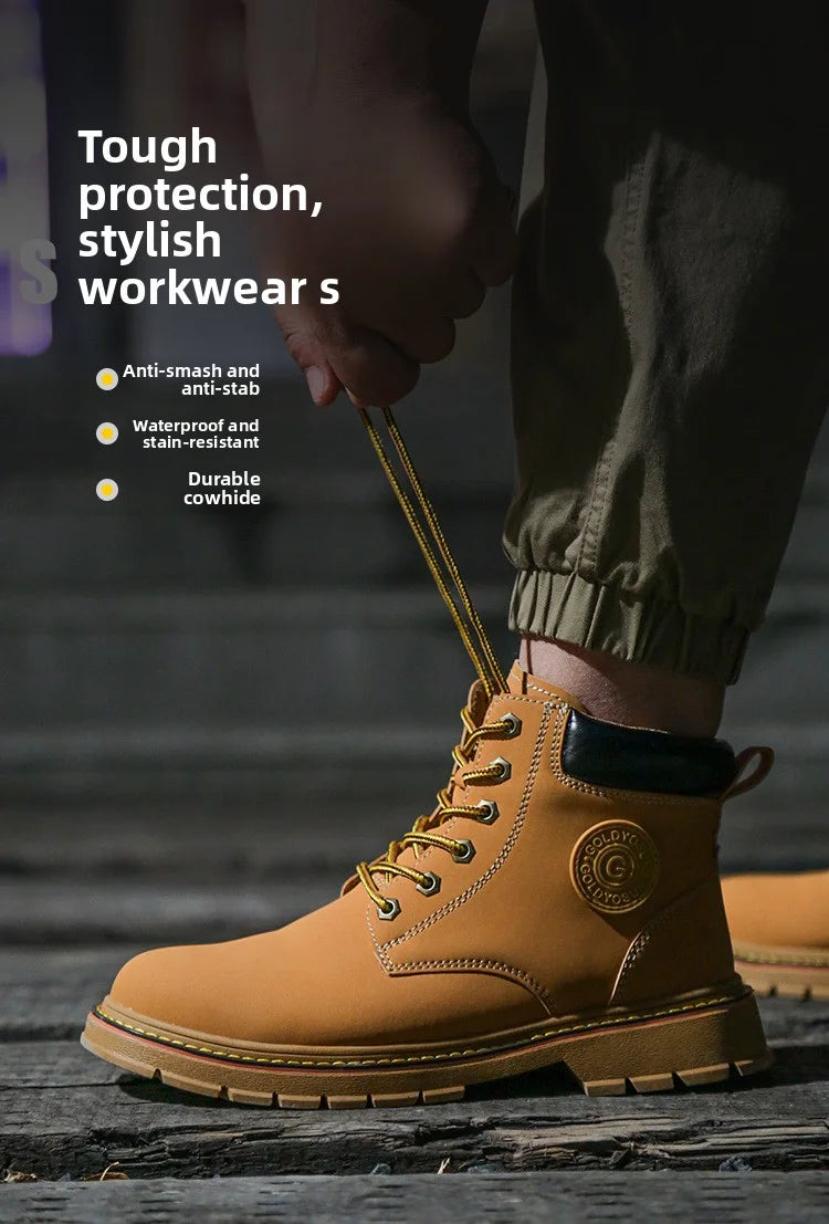 high-top Work Boots For Men Anti-smash Anti-puncture Work Shoes with Steel Toe leather safety shoes men for work waterproof shoe