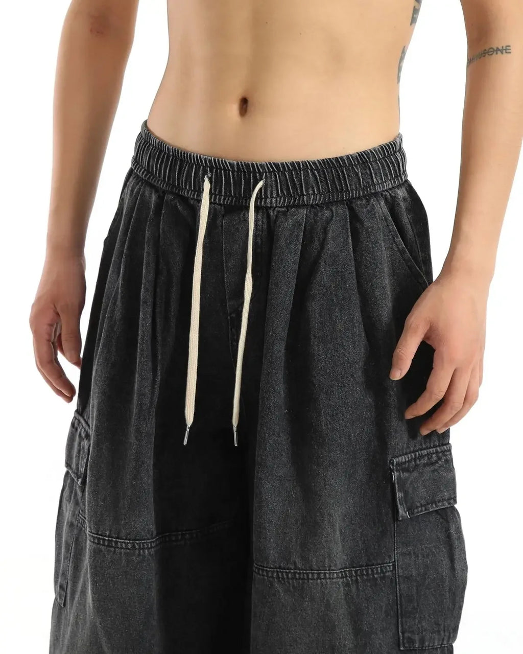 Y2k Black Baggy Cargo Jeans Trousers Men Streetwear Casual Hippie Jogging Wide Leg Oversize Long Male Denim Pants