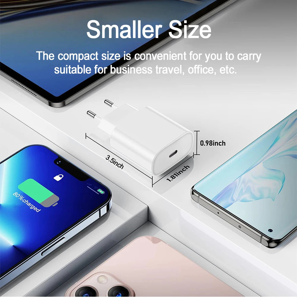 PD Charger 20W Fast Charging USB Type C Power Adapter For iPhone Apple 17 16 15 Pro Max iPad XiaoMi Samsung Quick Charger Cable