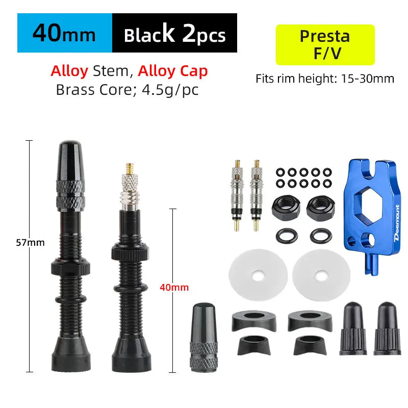 Deemount 2pcs 40/60/80mm Bike Presta/FV Valve Stem for Tubeless Tire MTB Road Bike Bicycle No Tube Rim Parts