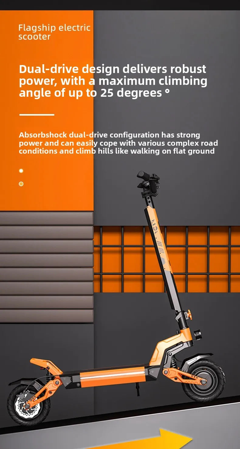 Dual-drive 2400W Shock-absorbing Off-road Scooter, Foldable High-speed High-power Electric Scooter