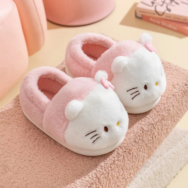Sanrio Plush Slippers Women My Melody Kawaii Anime Cinnamoroll Cotton Shoes Flat Autumn Winter Keep Warm Non-Slip Cute Girl Gift