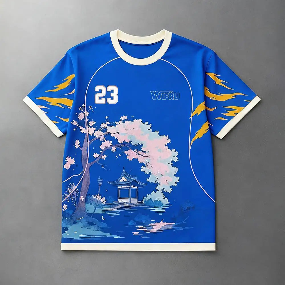 Traditional Ink Painting Graphic Football T-shirt WIFRU Japanese Anime Style Sports Training Jersey Men's Breathable Casual Tops