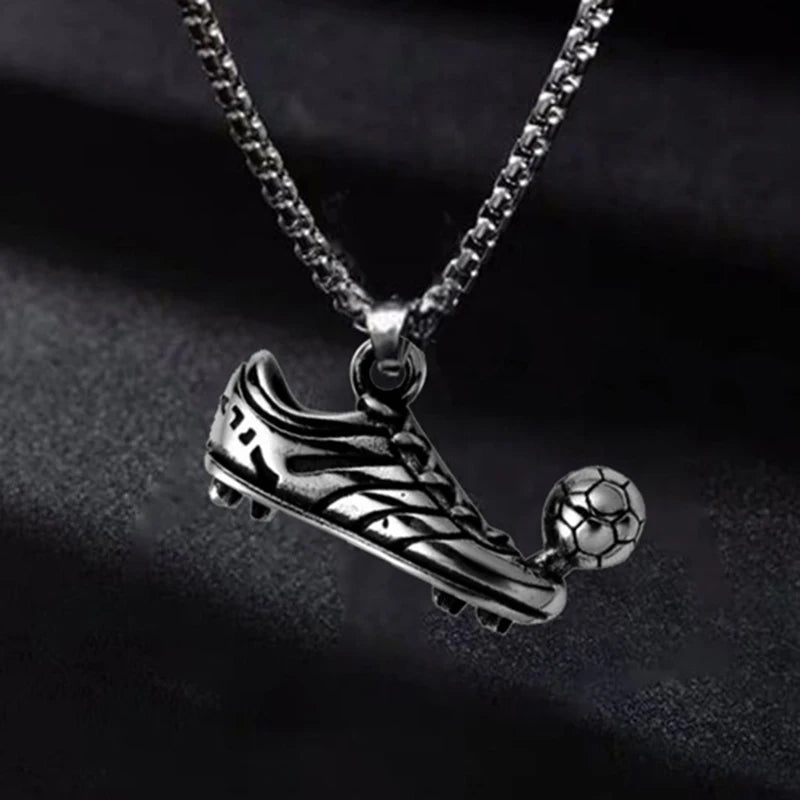 Football Shoe Pendant Necklace Male Vintage Silver Color Hip Hop Punk Sports Style Stainless Steel Chain Fashion Man Jewelry