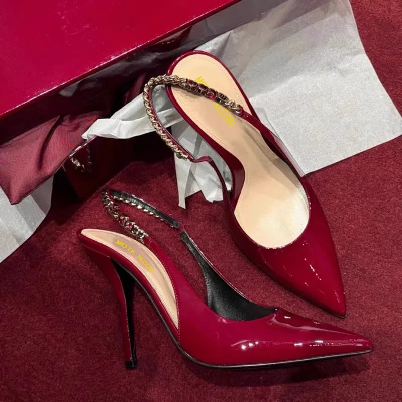 Patent Leather Women's Elegant High Heels Luxury Brand Women Pumps 2026 Trend Pointed Toe Sexy Party Slingback Woman Heel Shoes