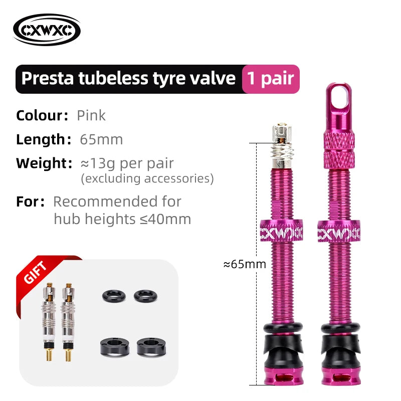CXWXC 1Pair Bicycle Presta Valve 45/65/85mm Aluminum Alloy Valve For Tubeless Road/MTB/Gravel Bike Rim Valve Accessories