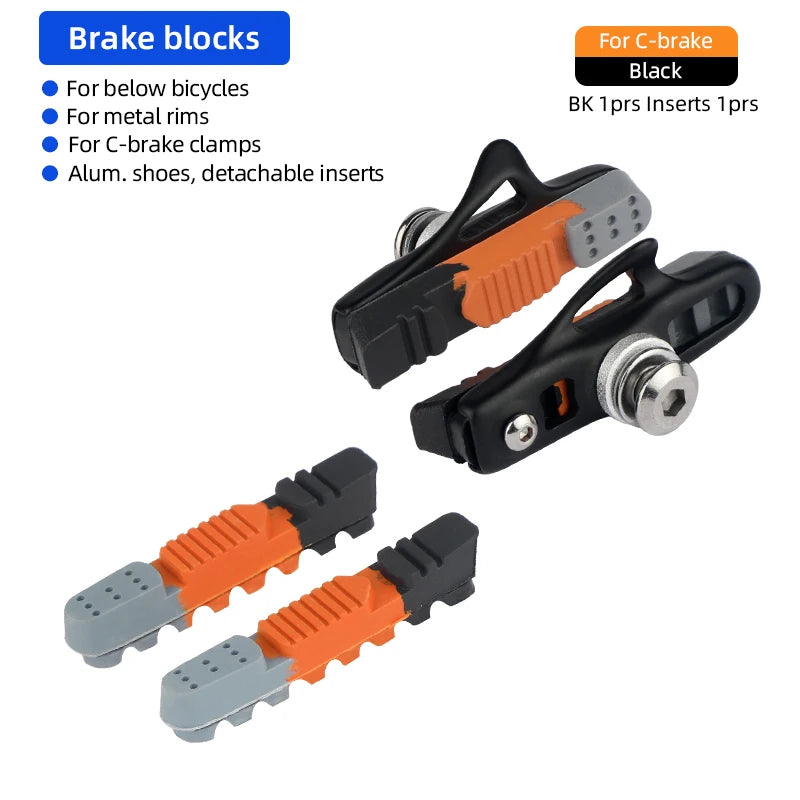 Bicycle Pads W/ 55mm Rubber Brake Inserts for Road Bmx C/V-Brake Alloy Steel Rim Caliper All Weather Use Low Wear Braking Blocks