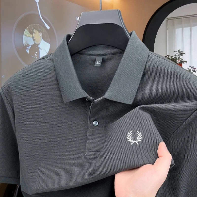 100% pure cotton 2026high-end brand men's short sleeve polo shirt summer fashion luxury wheat embroidery golf top casual T-shirt