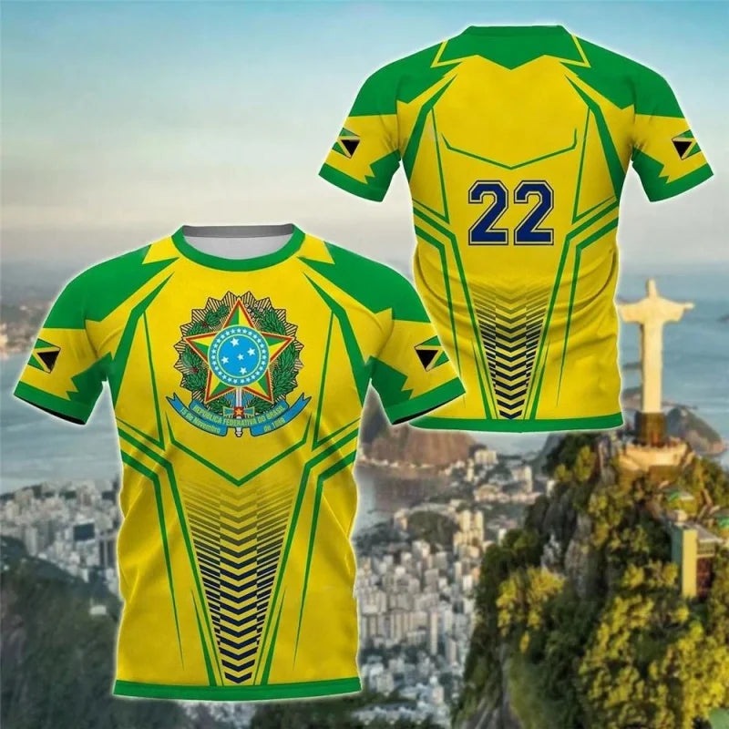 3D Printed Brazil Flag T Shirt Men Brazilian Football Pattern T-Shirts Summer Street Sports Round Neck Tops Short Sleeve Tees