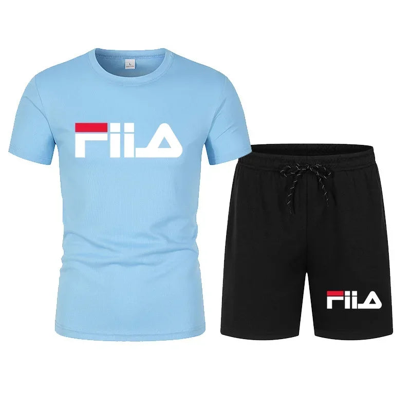 Men's short-sleeved suit, modern casual summer sports outfit, moisture-wicking and breathable mesh T-shirt and shorts combinatio