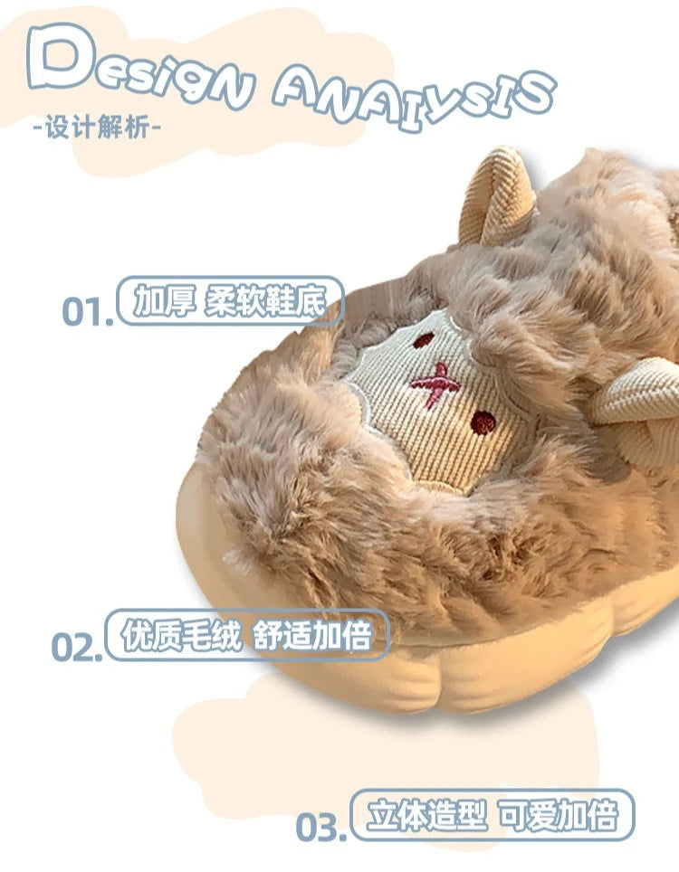 Home Fuzzy Slipper Women Sheep Fluffy Winter Warm Fur Plush Indoor Lazy Female Thermal Furry House Shoe Flat Flip Flop Ladies